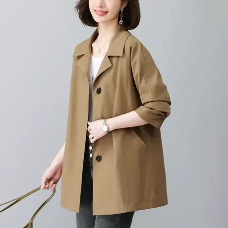 休闲外套女春秋新款大码女装宽松中年妈妈中长款气质百搭翻领风衣商品大图