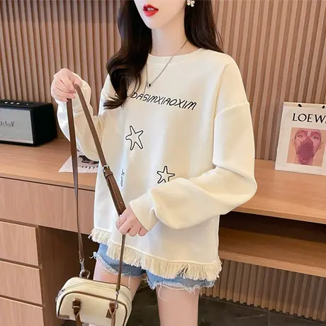 早秋设计感小众卫衣女春秋季韩版宽松薄款百搭小个子流苏上衣外套图片
