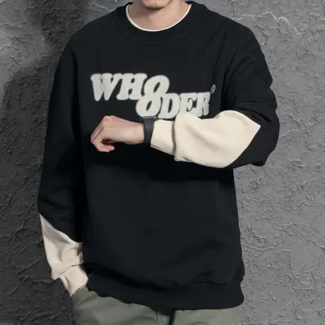 幻影字母印花卫衣男春秋薄新款秋宽松ins国潮男生外套灯芯绒拼接商品大图