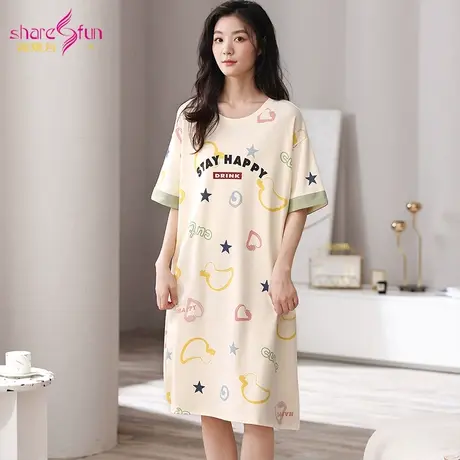 sharefun/霞黛芳纯棉小黄鸭春夏睡裙短袖亲肤透气可外穿家居服女商品大图