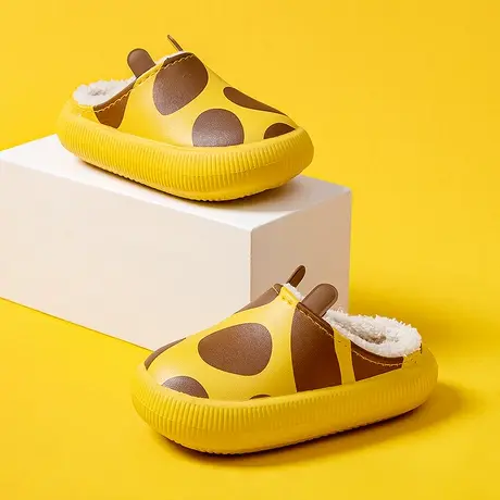 防水厚底毛绒棉拖鞋女室内防滑保暖可爱卡通奶牛居家拖鞋冬季外穿商品大图