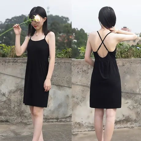 吊带带胸垫睡裙夏莫代尔一体式性感露背商品大图