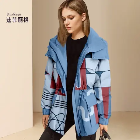 迪菲丽格小众设计感印花羽绒服女冬季2023新款休闲宽松中长款外套商品大图
