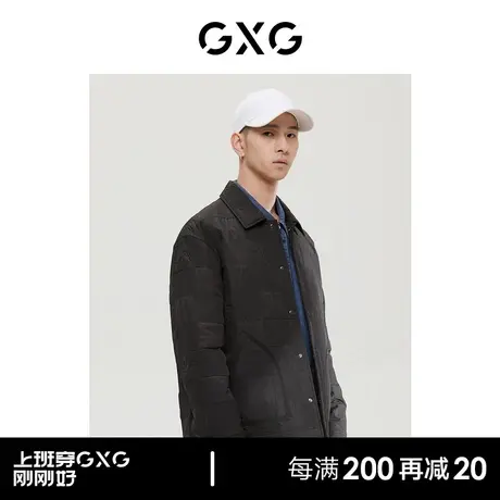 GXG男装 商场同款经典蓝色系列黑色格子夹克外套 2022年冬季新品商品大图