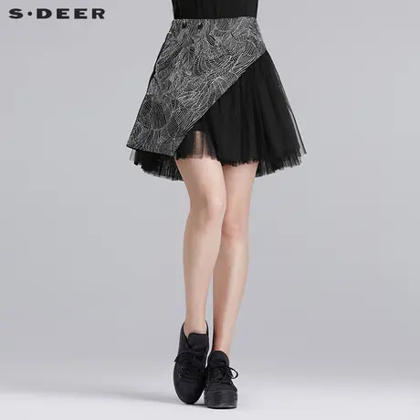 s.deer【新品】圣迪奥闪亮丝线欧美朋克风网纱半身裙S16281328图片