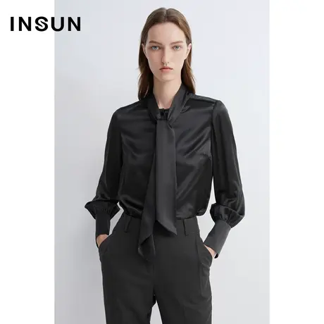 INSUN恩裳春季领口绑带桑蚕丝衬衫图片