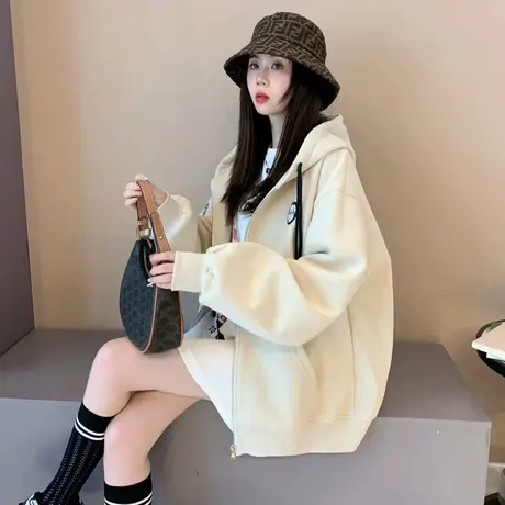 慵懒风连帽卫衣开衫外套女2024新款早春季宽松休闲百搭设计感上衣图片