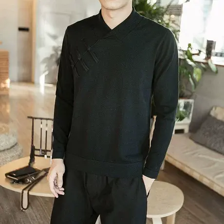 复古男毛衣中国风上衣盘扣衣服青年大码宽松民族汉服古风道袍男装商品大图