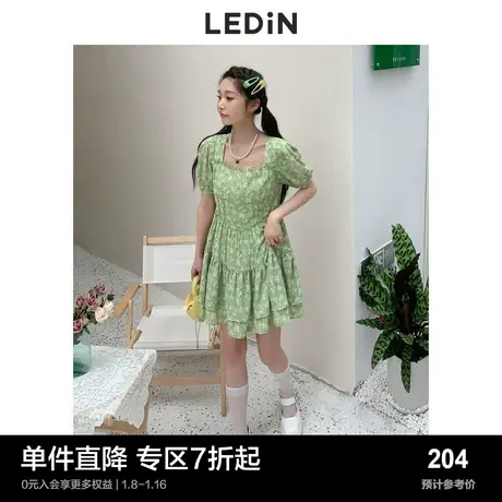 乐町印花修身连衣裙女夏森系显瘦初恋裙C5FAC3C06图片
