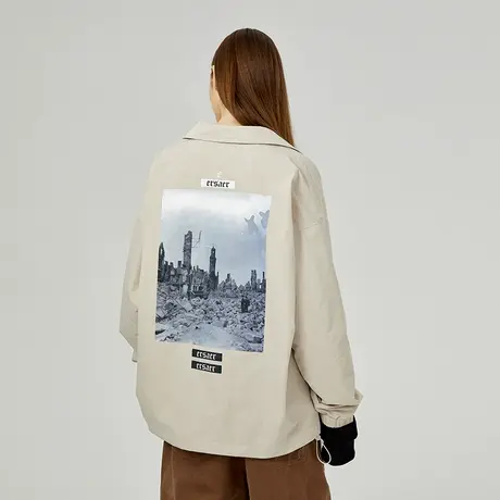 ER插画风景衬衫男美式高街oversize潮牌外套休闲百搭情侣时尚外套商品大图