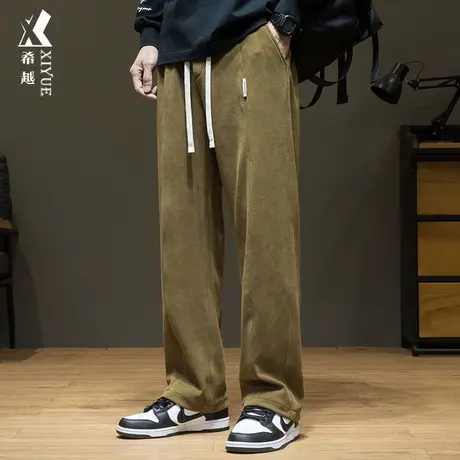 希越灯芯绒复古直筒卫裤男2024春季新款宽松大码日系休闲拖地长裤商品大图