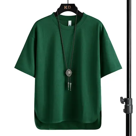 冰丝短袖t恤男士夏季潮流圆弧下摆纯色上衣服简约百搭半袖体恤衫T商品大图