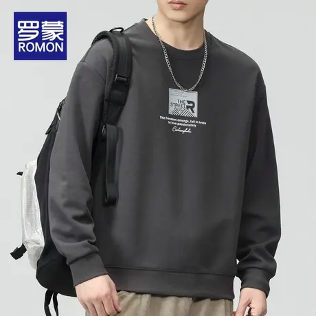 罗蒙卫衣男春秋款圆领男款重磅衣服秋季2023新款长袖宽松大码潮牌图片