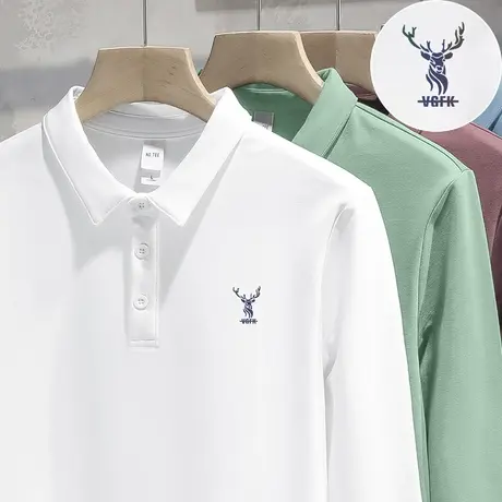 翻领t恤男长袖polo衫潮牌潮流秋季保罗有领上衣服鹿头带领打底衫图片