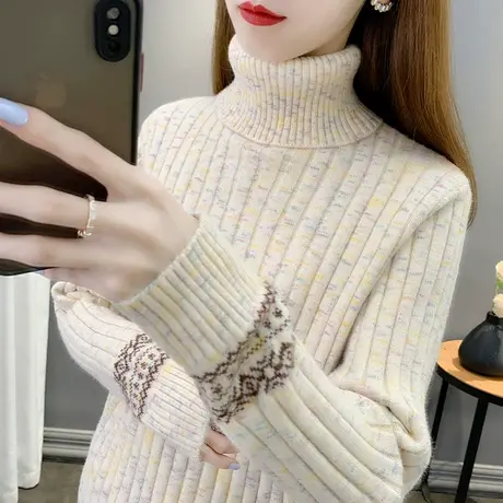 女士毛衣2023年秋冬新款加厚两翻领宽松针织高领打底衫女内搭洋气商品大图