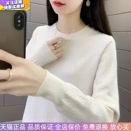 圆领修身针织衫洋气时尚上衣2023春秋百搭软糯内搭毛衣打底衫女装图片