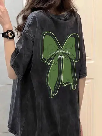 水洗做旧短袖t恤女2023新款夏季美式复古潮牌宽松大码半袖上衣服商品大图