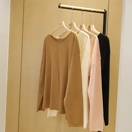 长袖一字领打底衫女秋季2023新款纯色韩版气质时尚外穿套头上衣商品大图