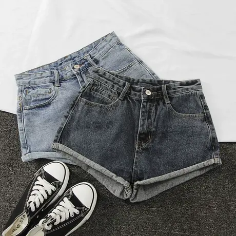 佳妲己水洗卷边牛仔短裤女2023春夏新款高腰显瘦百搭阔腿a字短裤图片