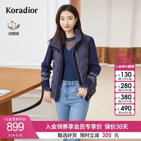 珂莱蒂尔商场同款90白鹅绒羽绒服女假两件短款针织羽绒外套新款图片