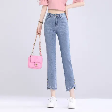 韩版九分牛仔裤烟管裤女夏季2023新款小个子显瘦直筒裤百搭休闲裤图片