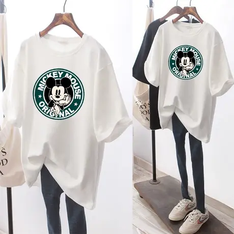 短袖t恤女大码夏季2022年新款胖mm宽松显瘦中长款五分袖纯棉韩版商品大图