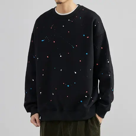 彩色漆点加绒加厚圆领卫衣男士2022秋冬季潮流微宽松套头韩版上衣图片