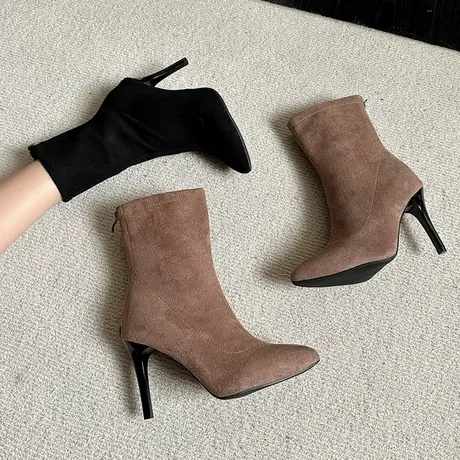 靴子女2023秋款ins网红瘦瘦靴百搭尖头马丁靴短靴细跟高跟鞋单靴图片