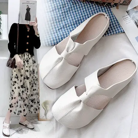 2023年新款夏季中空包头半拖鞋女网红无后跟懒人平底外穿半托大码图片