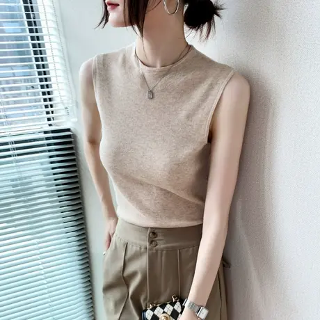 羊毛打底背心女2023春季新款圆领修身显瘦上衣西装内搭无袖针织衫商品大图