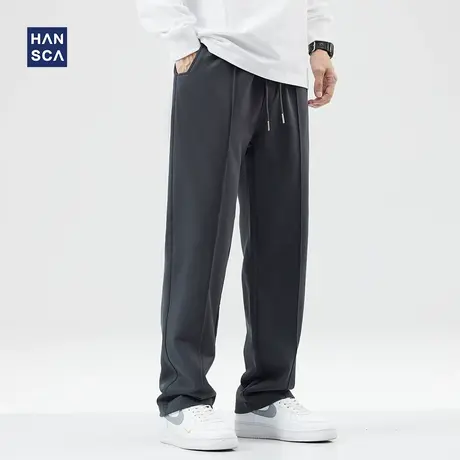 hansca运动加绒卫裤男秋冬款美式重磅潮牌加厚保暖宽松直筒拖地裤商品大图