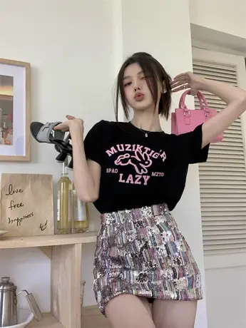 夏季新款胖mm大码韩版时髦卡通字母显瘦百搭短袖T恤上衣女2-300斤商品大图