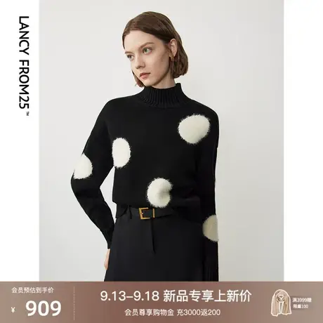 朗姿羊毛半高领波点气质显瘦毛针织衫女2023年冬季新款打底衫上衣图片