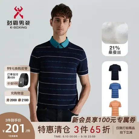 【桑蚕丝】劲霸男装男士短袖t条纹时尚圆领休闲针织T恤|BTLD2541商品大图