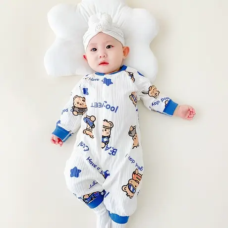 新生婴儿连体衣服薄款连体纯棉空调睡衣宝宝夏装长袖哈衣爬服秋季图片