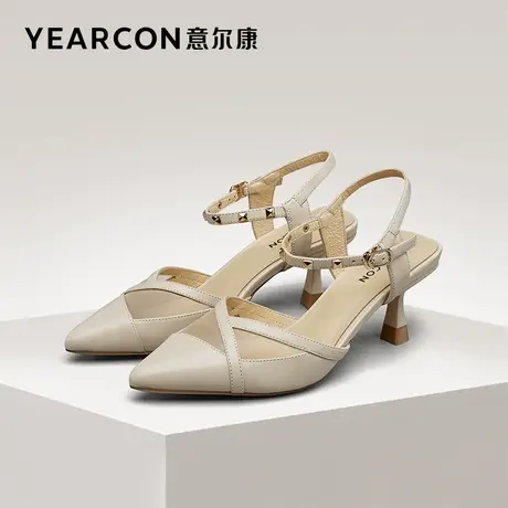 意尔康女鞋官方旗舰店凉鞋女夏季气质后空鞋尖头细跟搭扣断码图片