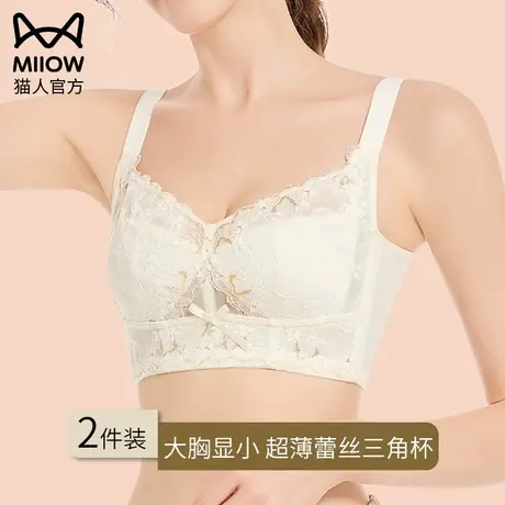 猫人内衣女薄款无钢圈大胸显小文胸聚拢收副乳防下垂全罩杯调整型商品大图