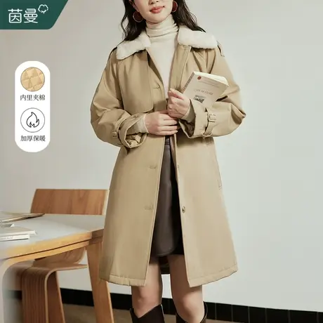 茵曼夹棉中长款风衣外套女2023冬季新款收腰显瘦保暖棉衣棉服棉袄图片