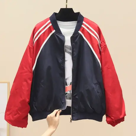2023春秋新款拼色棒球服女宽松韩版设计感短款小个子夹克上衣外套商品大图