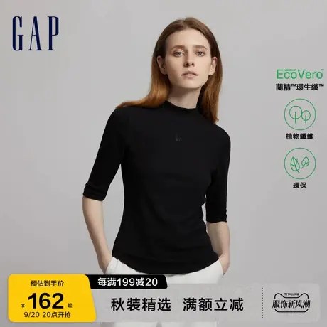 【女友T】Gap女装秋季2023新款LOGO半高领七分袖T恤798780上衣图片