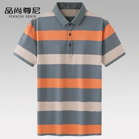 男士短袖t恤纯棉时尚撞色条纹减龄显年轻Polo衫夏季中老年爸爸装商品大图