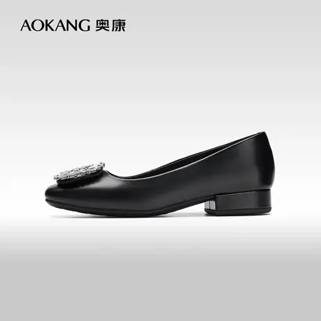 奥康女鞋 2024春秋季气质水钻方扣显瘦单鞋豆豆鞋商品大图