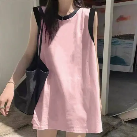 夏季2025新款拼接撞色无袖背心女宽松韩版bf慵懒风纯棉上衣T恤潮图片
