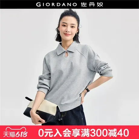 佐丹奴长袖Polo衫女新款水滴镂空翻领插肩袖翻领套头卫衣18314202图片
