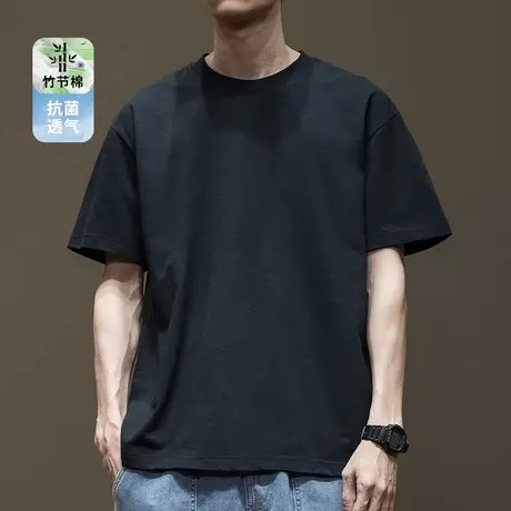 竹节棉 冰丝短袖T恤男黑色夏季胖子宽松大码男士薄款半袖7XL体恤商品大图
