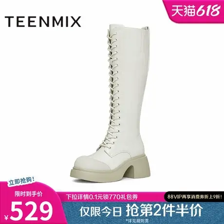 天美意厚底增高骑士靴马丁长靴女高筒时装皮靴冬新款KTX13DG4图片