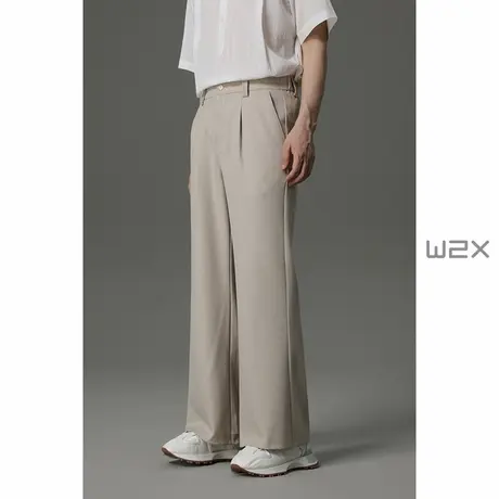 w2x2025春夏季新款微喇叭含亚麻休闲裤男直筒宽松高级感痞帅西裤商品大图