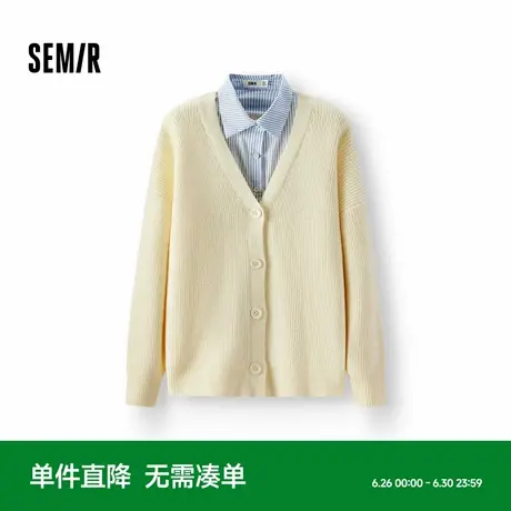 [商场同款]森马针织开衫女假两件衬衫领2025春季新款oversize毛衫商品大图