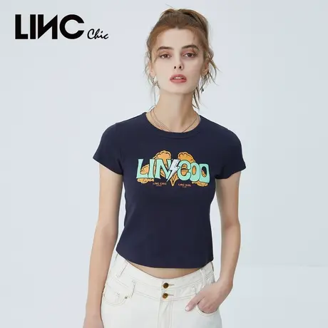 LINCCHIC金羽杰T恤女针织印花短箱造型短袖女T恤夏S222FK288图片