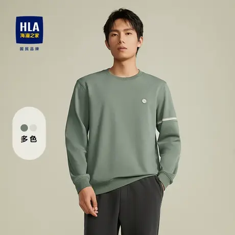 HLA/海澜之家休闲长袖T恤秋季款圆领微弹时尚提花打底衫上衣男士商品大图